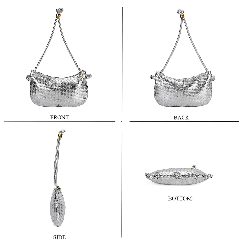 Leatherette Weave Pattern Crossbody Bag - Silver