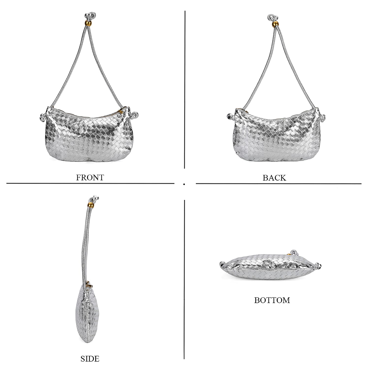 Leatherette Weave Pattern Crossbody Bag - Silver