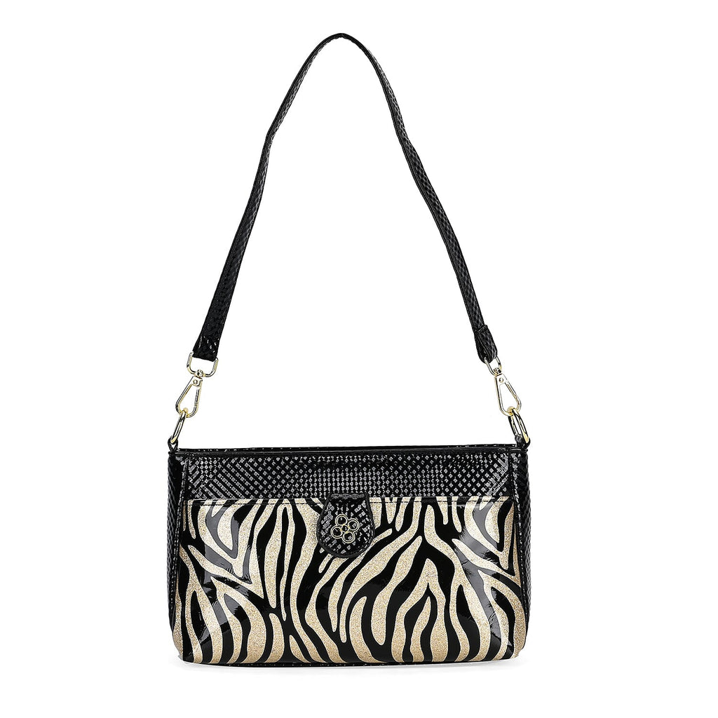 Zebra Patterned Crossbody Bag - Black