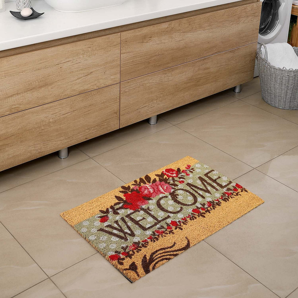 PVC Backed Coir Welcome Rug and Door Mat (Size 60x40 cm) - Multi