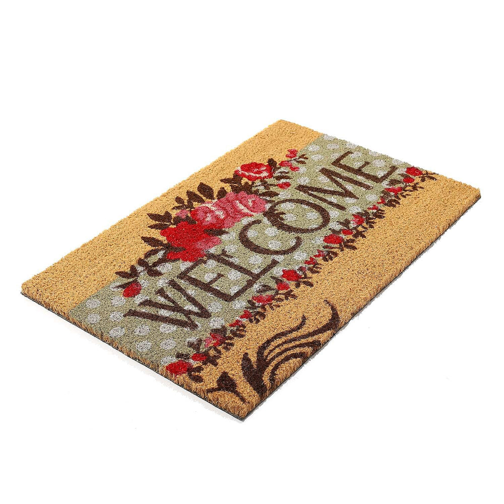 PVC Backed Coir Welcome Rug and Door Mat (Size 60x40 cm) - Multi