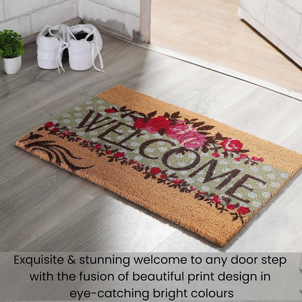 PVC Backed Coir Welcome Rug and Door Mat (Size 60x40 cm) - Multi