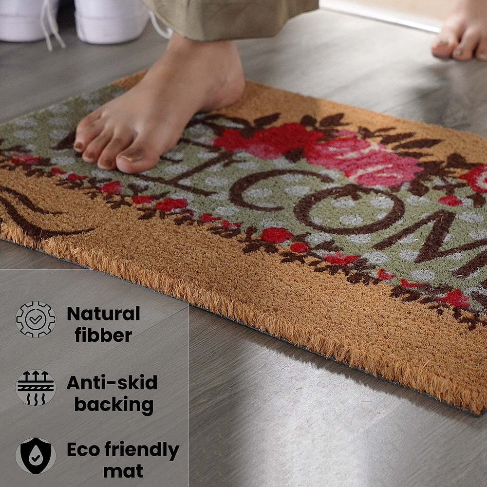 PVC Backed Coir Welcome Rug and Door Mat (Size 60x40 cm) - Multi