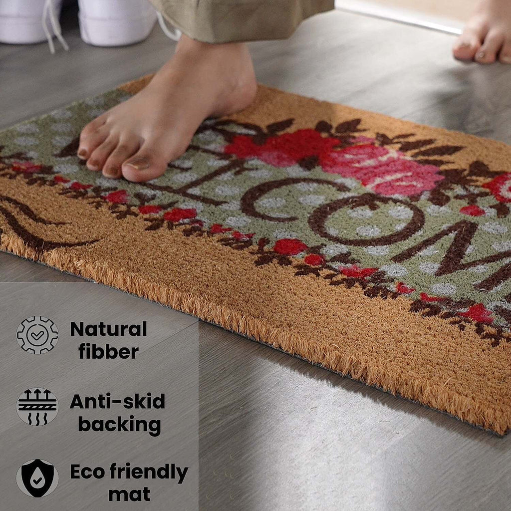 PVC Backed Coir Welcome Rug and Door Mat (Size 60x40 cm) - Multi