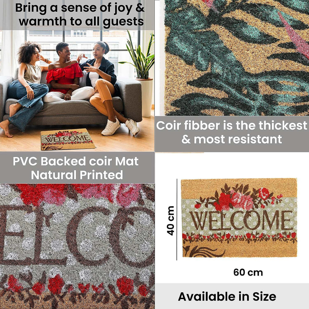 PVC Backed Coir Welcome Rug and Door Mat (Size 60x40 cm) - Multi