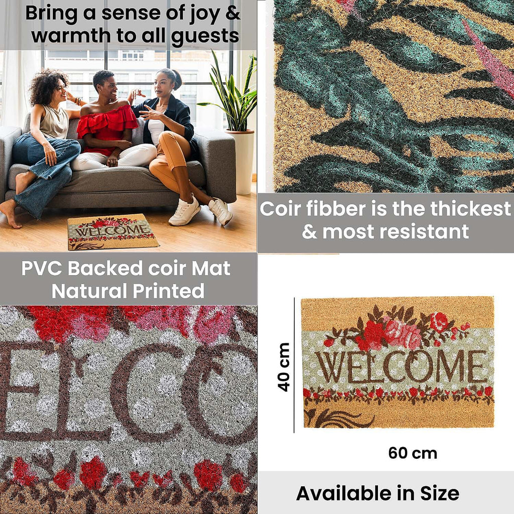 PVC Backed Coir Welcome Rug and Door Mat (Size 60x40 cm) - Multi