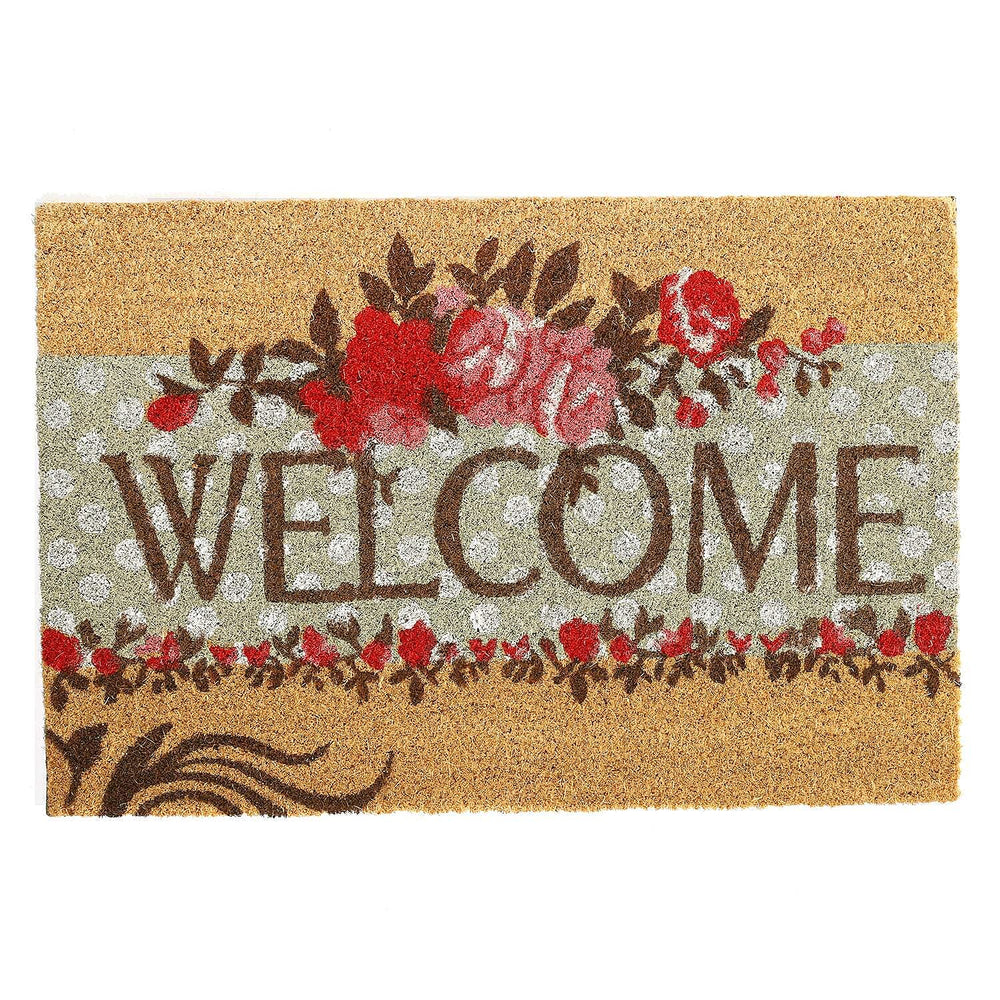 PVC Backed Coir Welcome Rug and Door Mat (Size 60x40 cm) - Multi