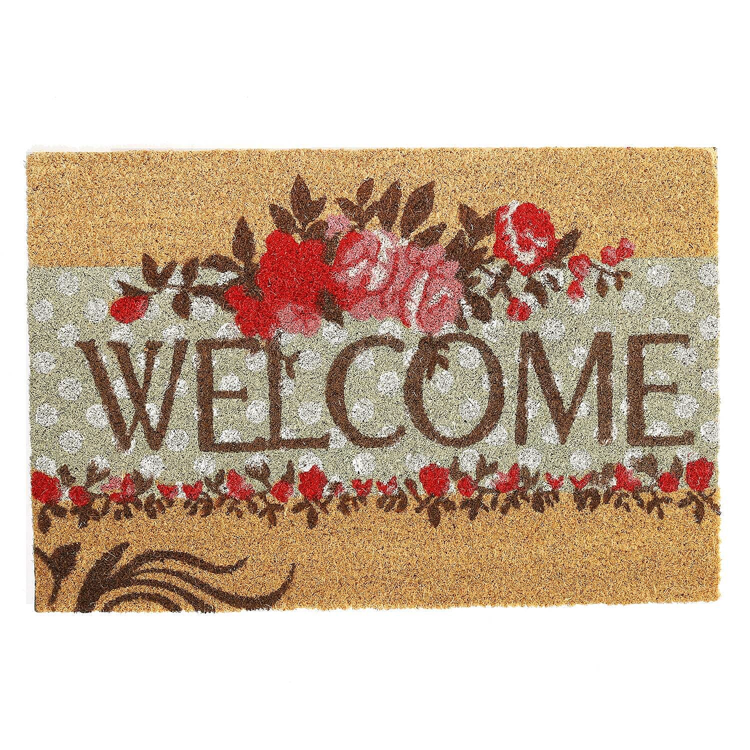 PVC Backed Coir Welcome Rug and Door Mat (Size 60x40 cm) - Multi