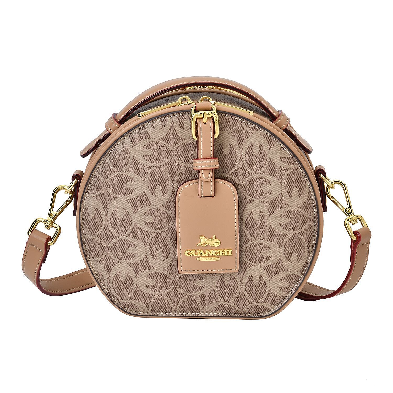 New Designer Launch GUANCHI New York Oval Pattern Cossbody Bag With Handle Drop - Shoulder Strap - Brown