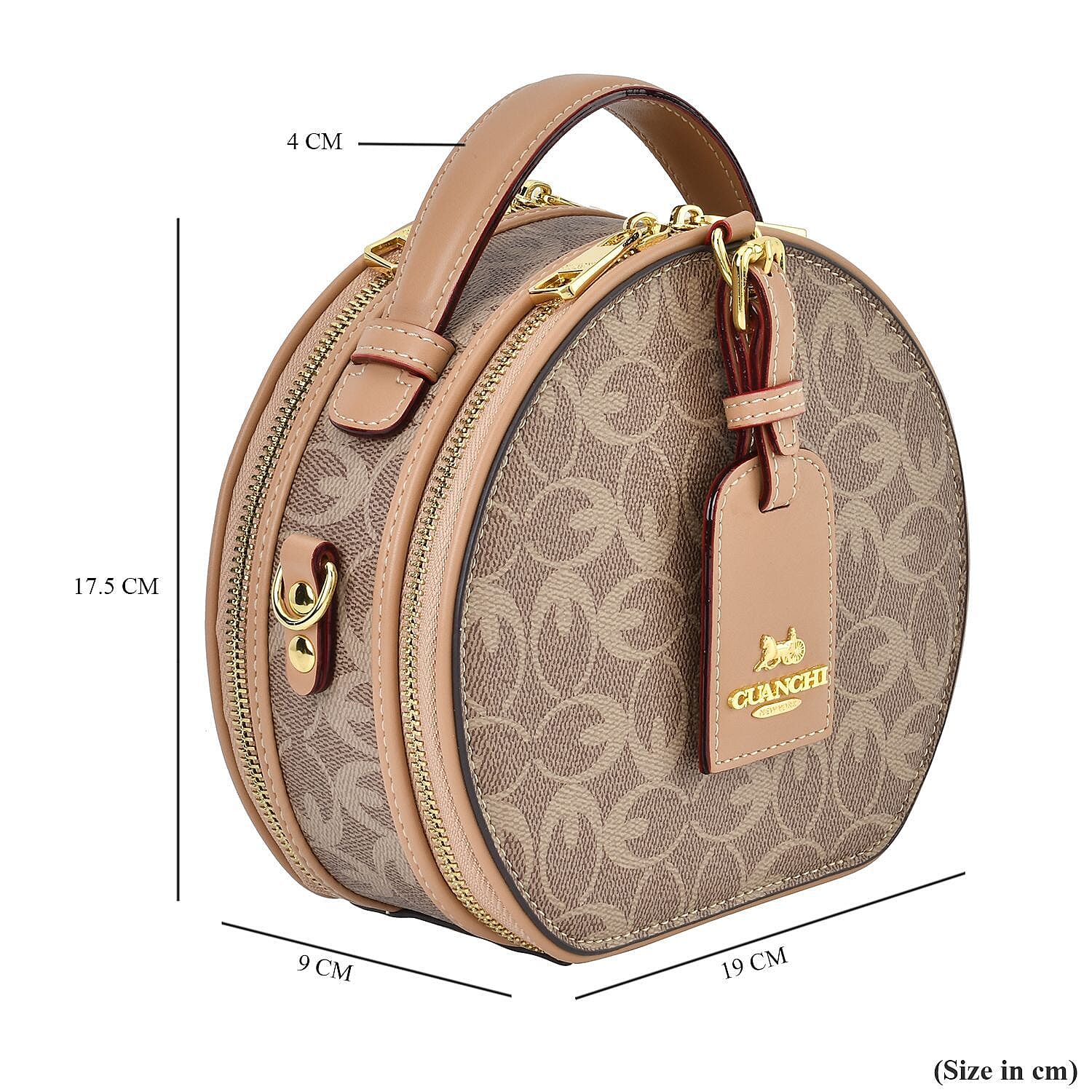 New Designer Launch GUANCHI New York Oval Pattern Cossbody Bag With Handle Drop - Shoulder Strap - Brown