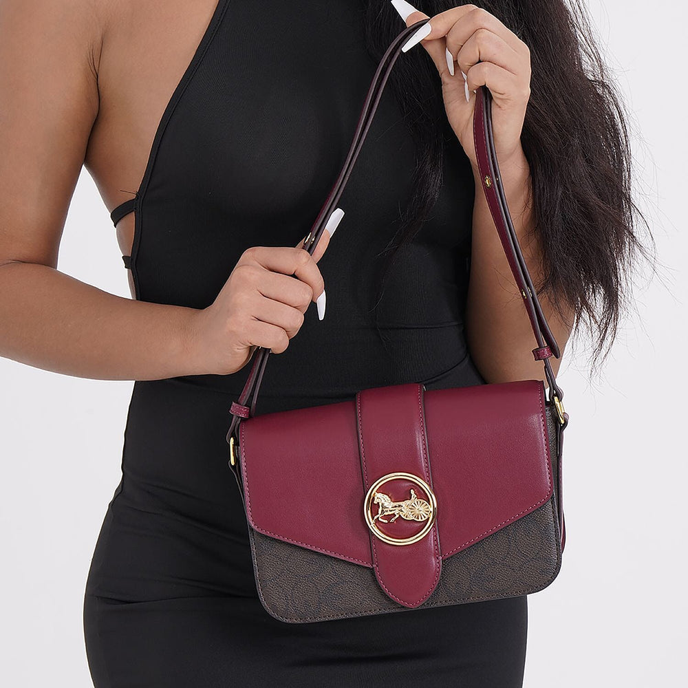 New Designer Launch GUANCHI New York Top Flap Crossbody Bag With Handle Drop - Adjustable Shoulder Strap - Burgundy - Coffee
