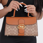 New Designer Launch GUANCHI New York Oval Pattern Top Handle Crossbody Bag - Tan