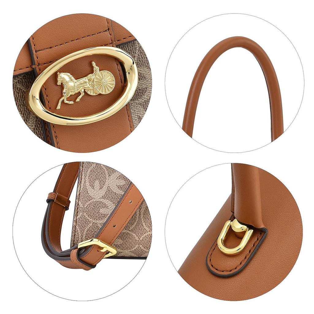 New Designer Launch GUANCHI New York Oval Pattern Top Handle Crossbody Bag - Tan