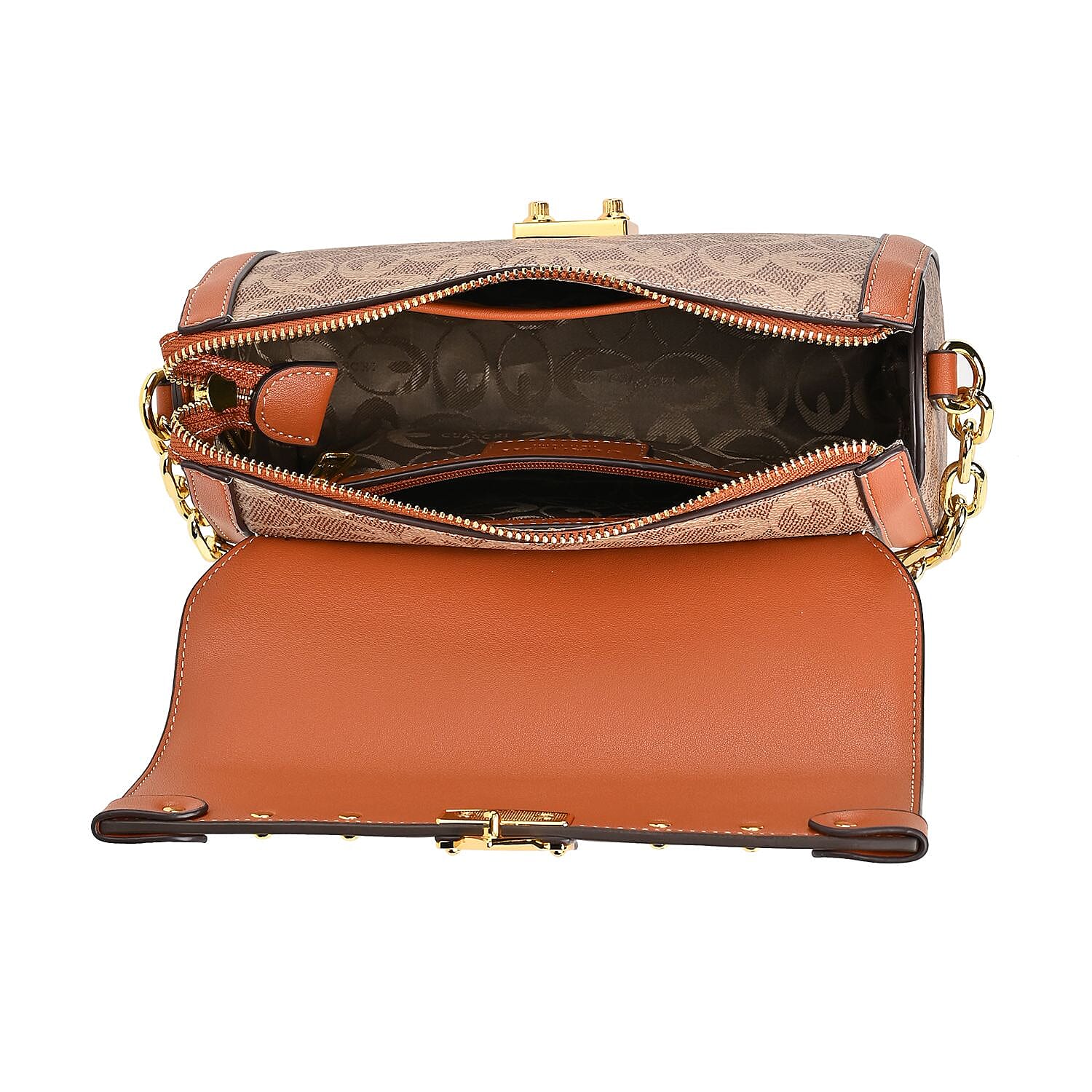 Guanchi Crossbody Bag with Exterior Zipped Pocket - Chain Strap - Brown