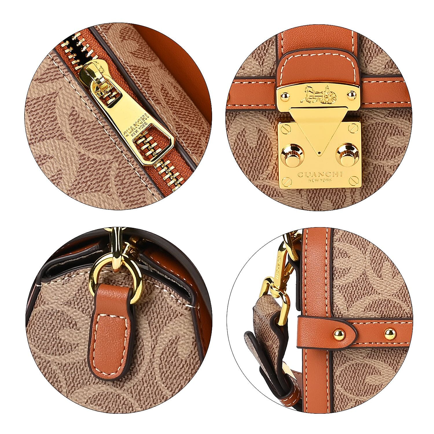 Guanchi Crossbody Bag with Exterior Zipped Pocket - Chain Strap - Brown