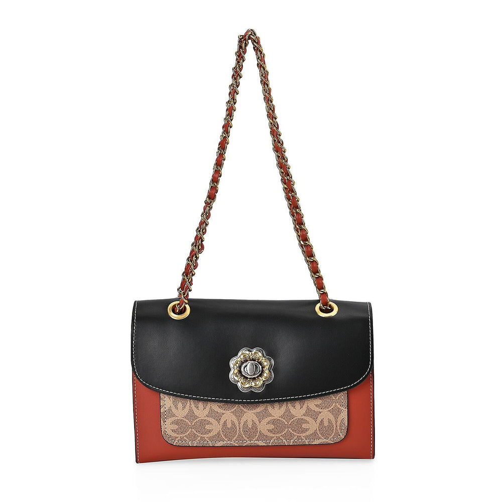 Guanchi Crossbody Bag with Exterior Zipped Pocket - Black - Red