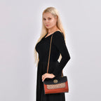 Guanchi Crossbody Bag with Exterior Zipped Pocket - Black - Red