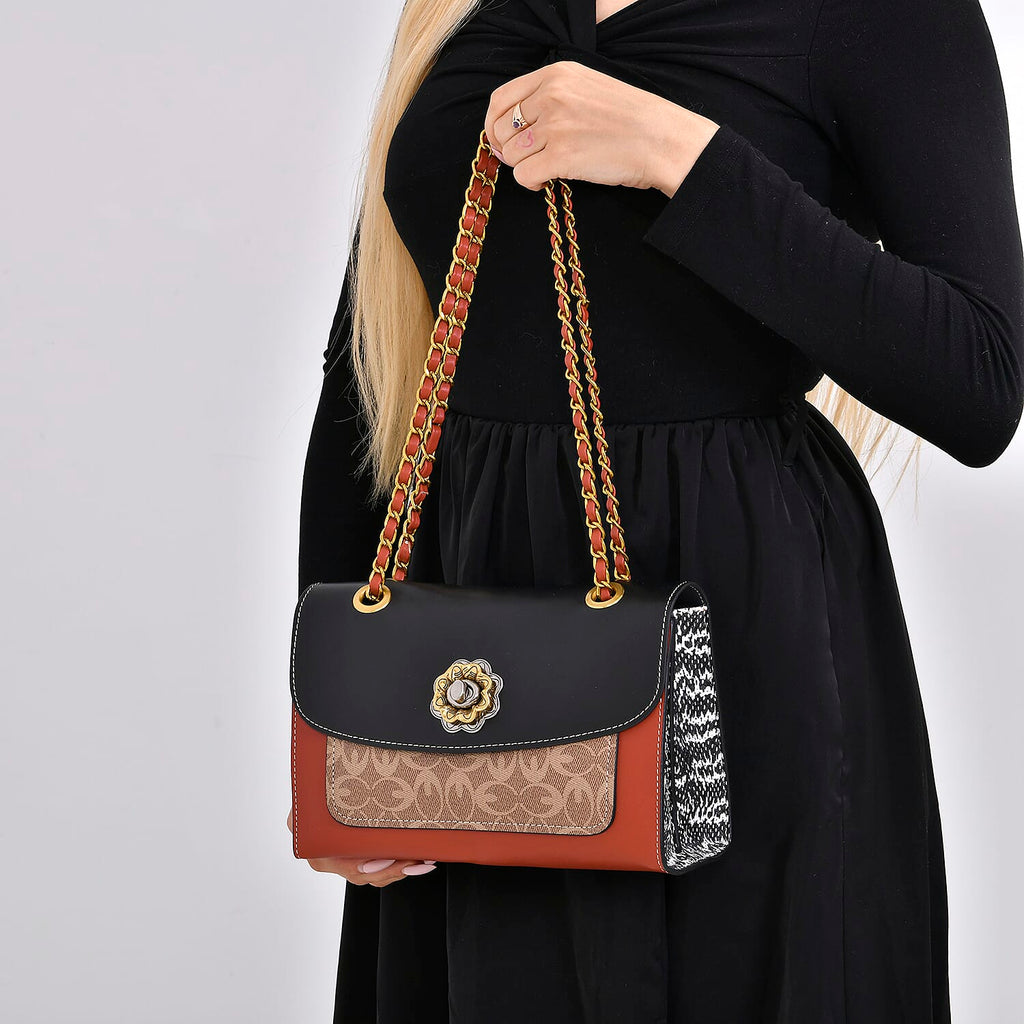Guanchi Crossbody Bag with Exterior Zipped Pocket - Black - Red