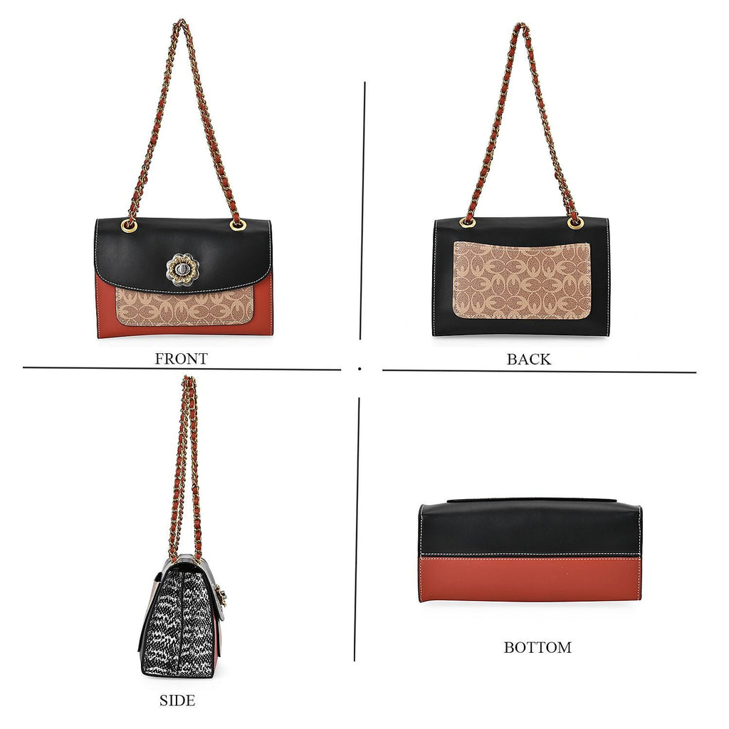 Guanchi Crossbody Bag with Exterior Zipped Pocket - Black - Red
