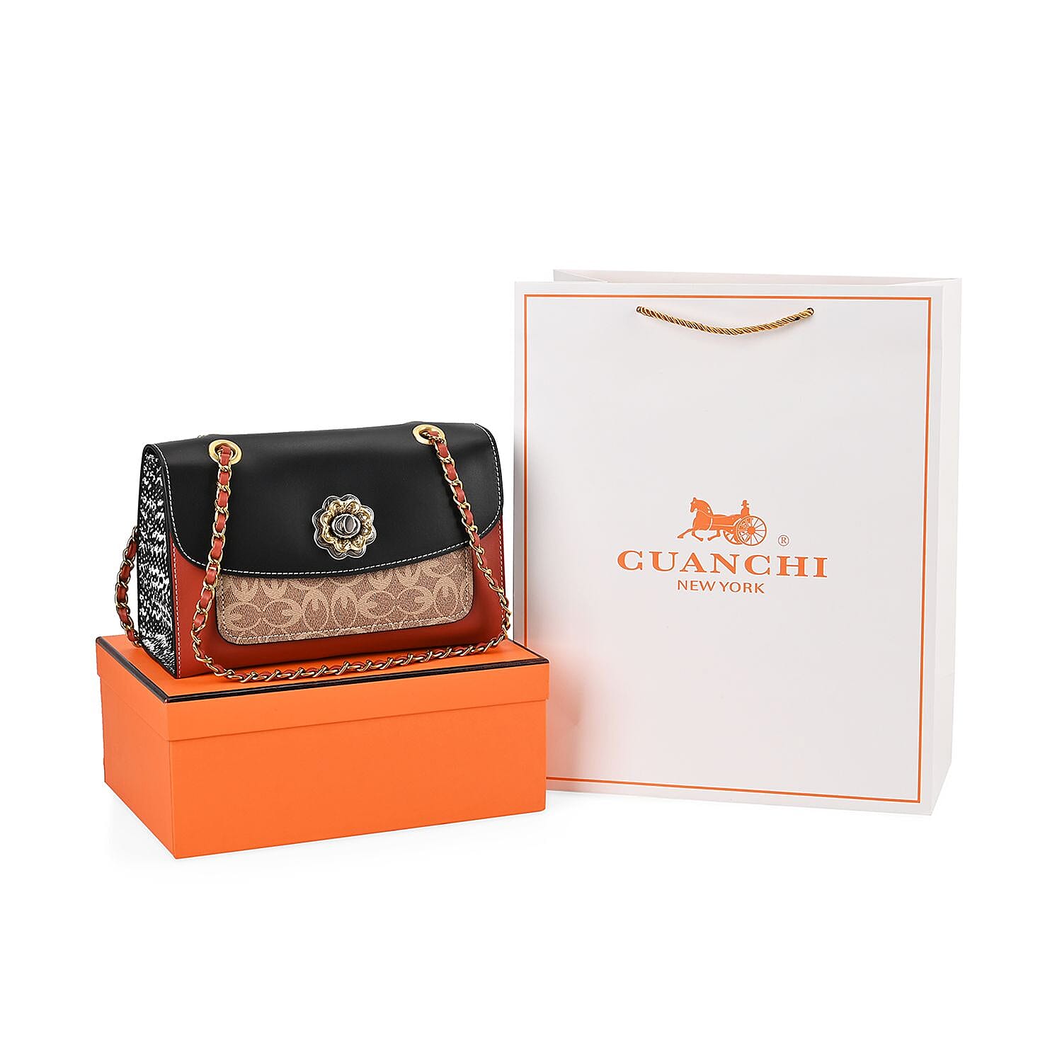 Guanchi Crossbody Bag with Exterior Zipped Pocket - Black - Red