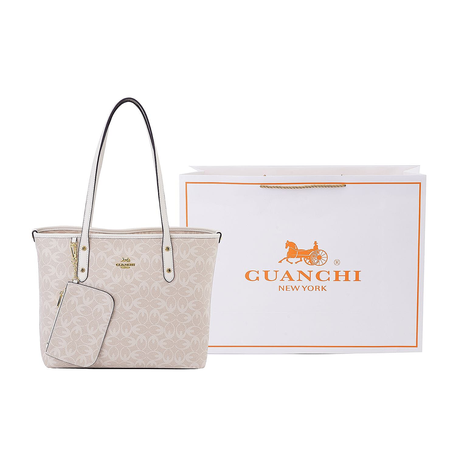 New Designer Launch GUANCHI New York Tote Bag With Wristlet - White