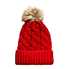Pack of 2 Cozy Pom Pom Beanie Hat with Tan Fur - Red