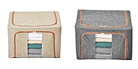 Pack of 2 - Foldable Fabric Storage Box (Size 50x40x33 cm) - Beige and Grey