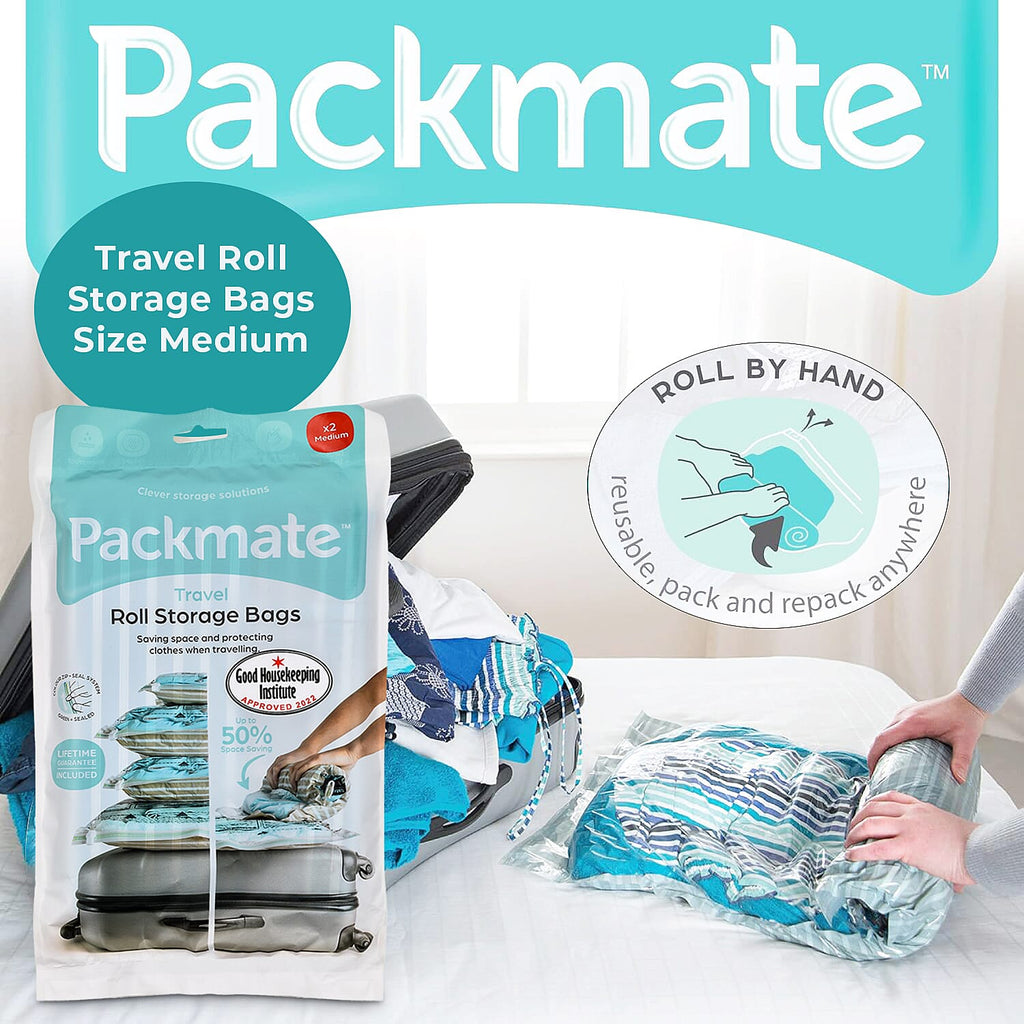 Pack of 2 - Packmate Travel Roll Storage Bags (Size-Medium)