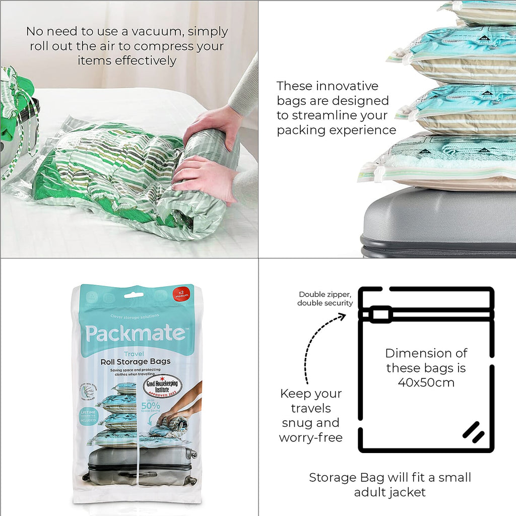 Pack of 2 - Packmate Travel Roll Storage Bags (Size-Medium)