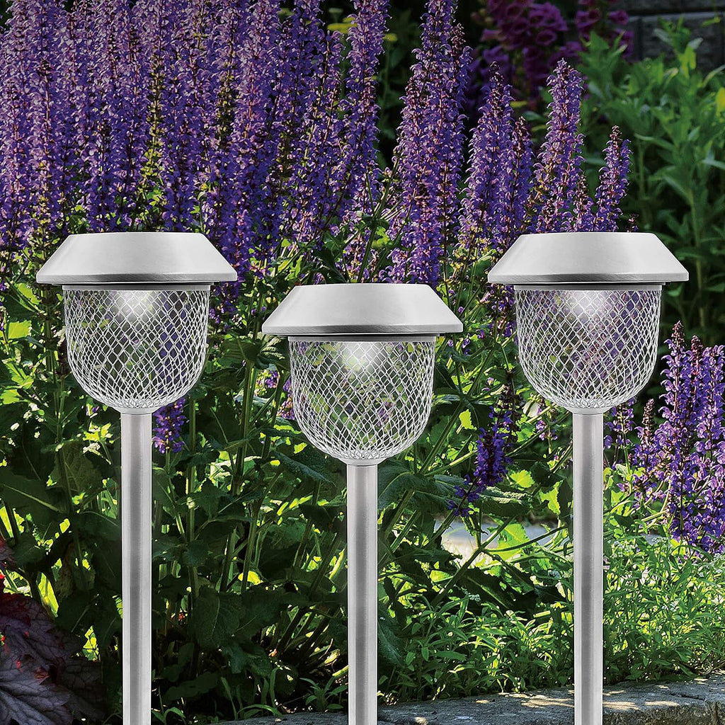 Pack of 6 Solar Stake Lights With Mesh Lampshades - Silver