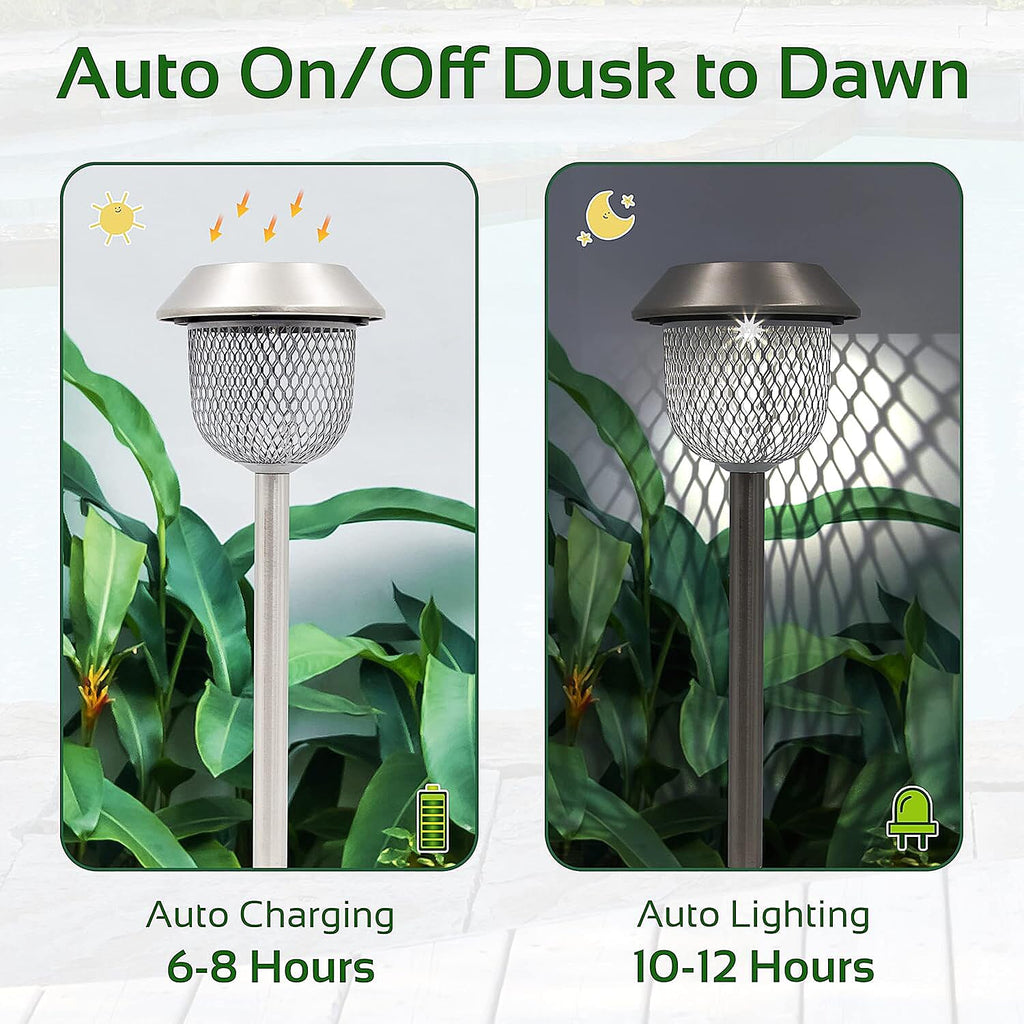Pack of 6 Solar Stake Lights With Mesh Lampshades - Silver