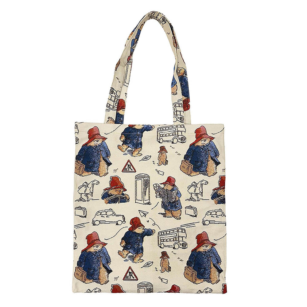 Signare Designer Inspired Paddington Flat Tote Bag - Cream Multi