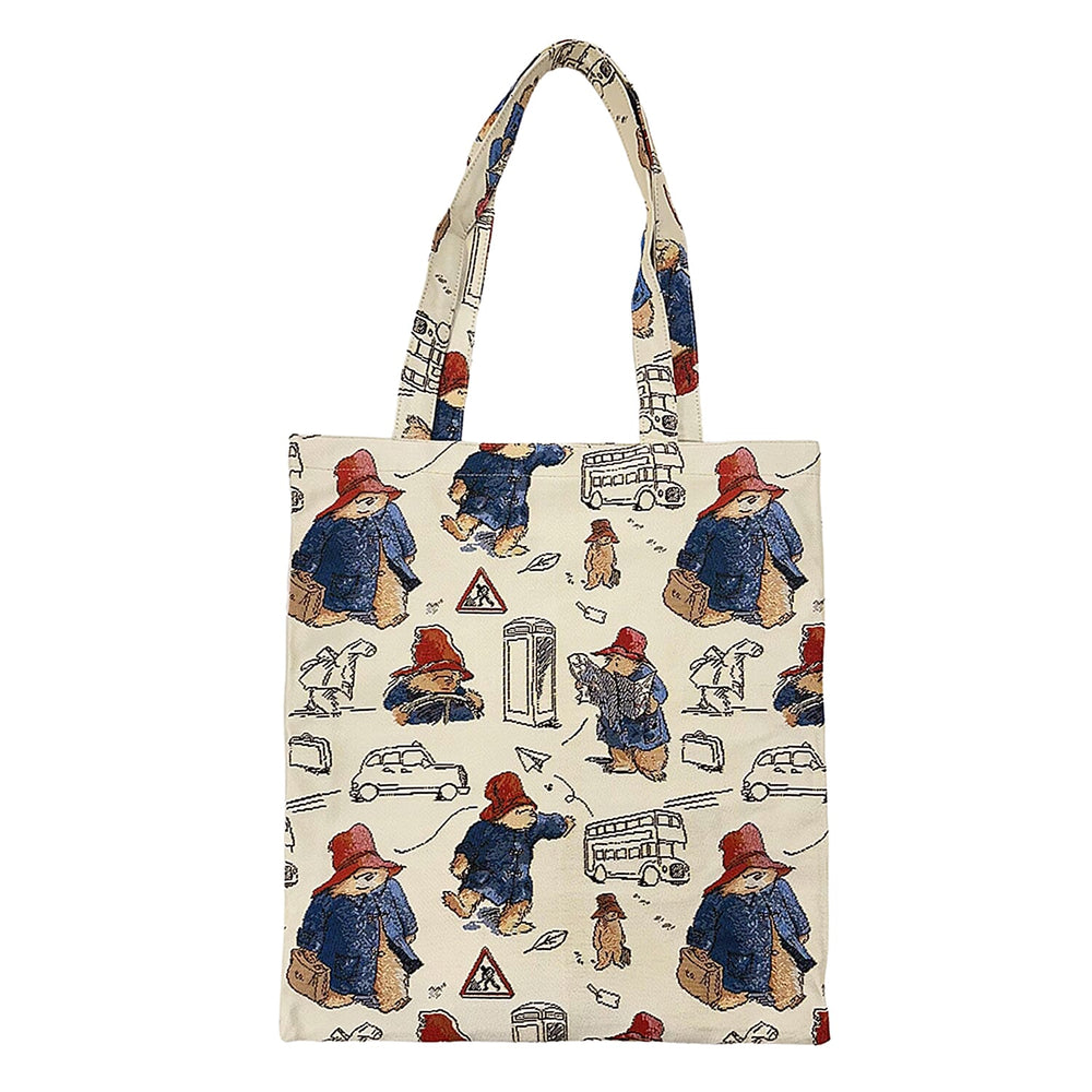 Signare Designer Inspired Paddington Flat Tote Bag - Cream Multi