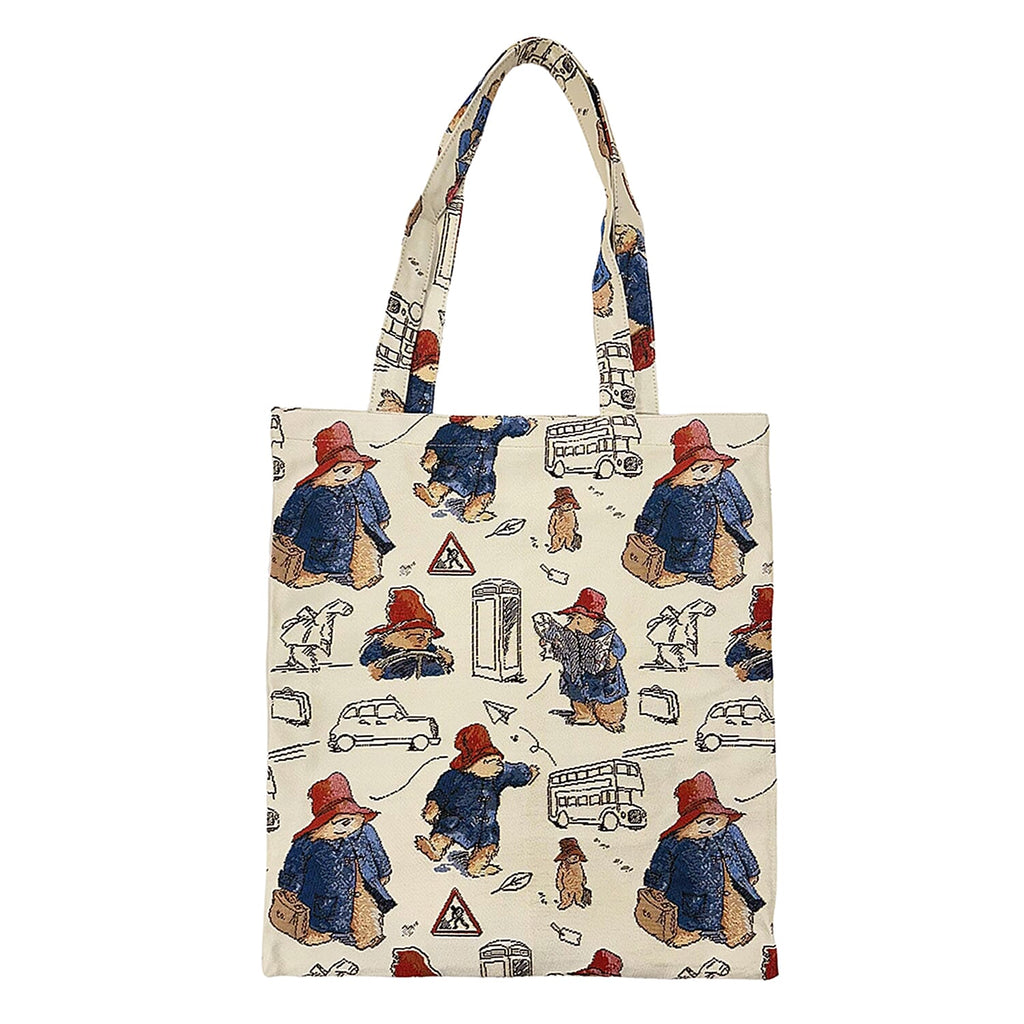 Signare Designer Inspired Paddington Flat Tote Bag - Cream Multi