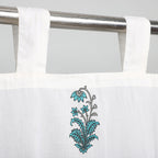 Set of 2 - Floral Printed Cotton Curtain with Tie Back Loops (Size 110x245cm) - White, Teal & Grey