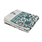 Set of 2 - Floral Printed Cotton Curtain with Tie Back Loops (Size 110x245cm) - White, Teal & Grey