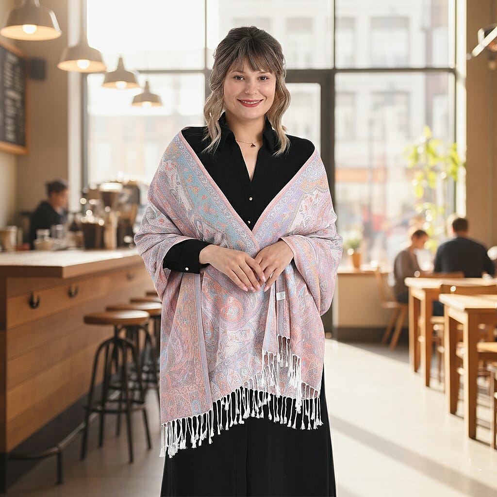 Paisley Print Scarf with Tassels (180x70cm) - Beige