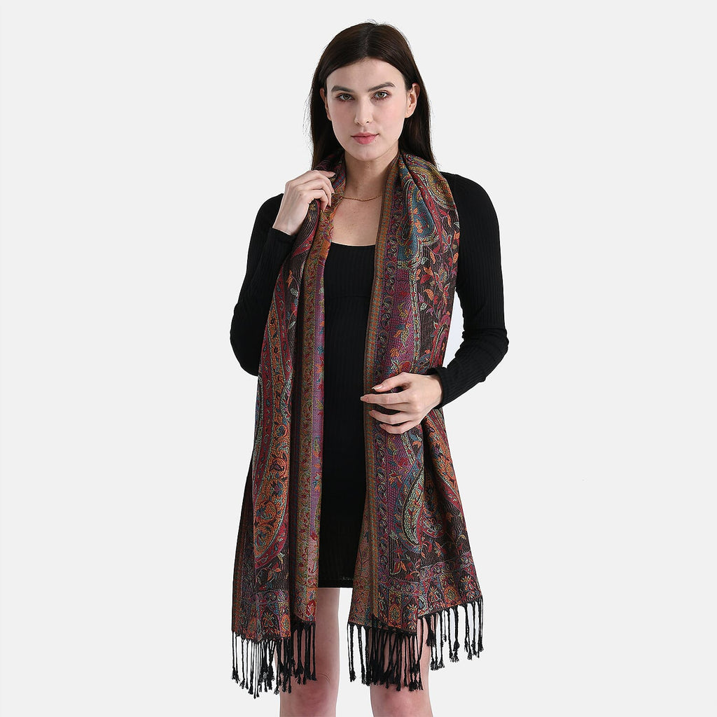 Multicolour Paisley Jacquard Scarf with Tassel (70x180cm)