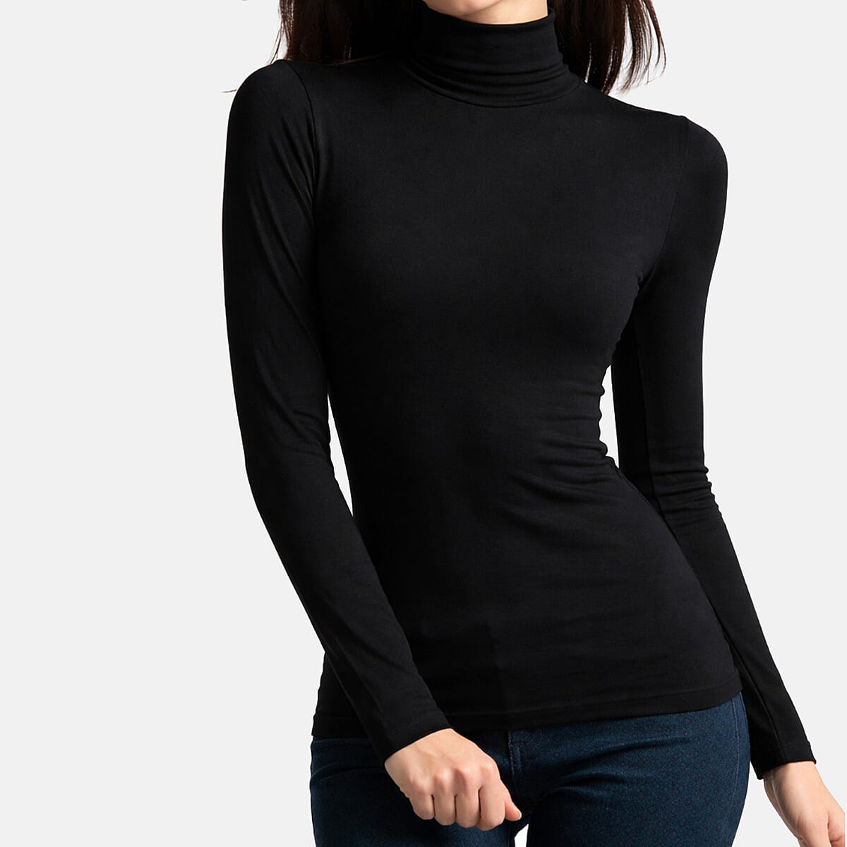 Palms Ladies Long Sleeve Lightweight Turtleneck Top (Size 12) - Black