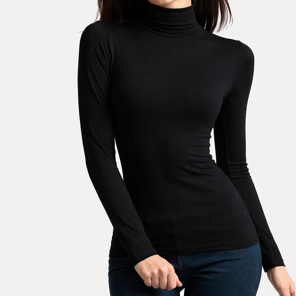 Palms Ladies Long Sleeve Lightweight Turtleneck Top (Size 16) - Black