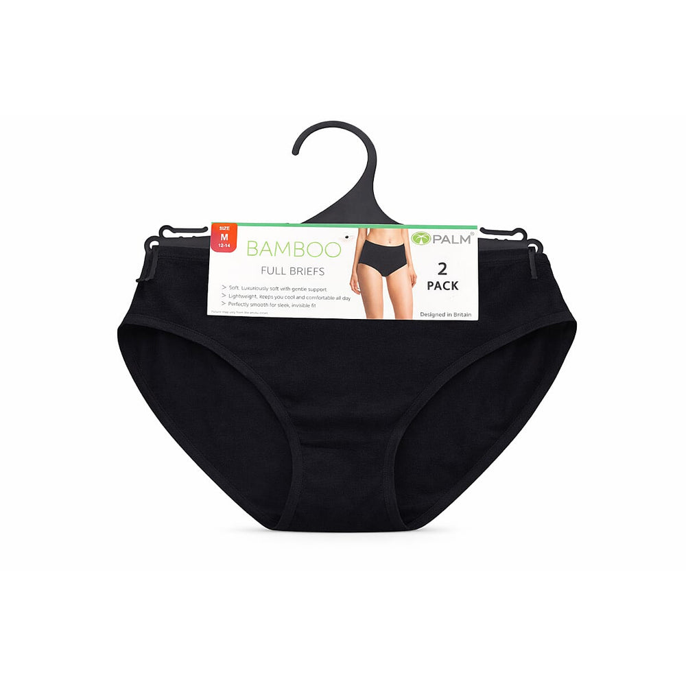 Palms Ladies Breathable, Soft Bamboo-Blend Pack Of 2 Full Briefs (Size M) - Black