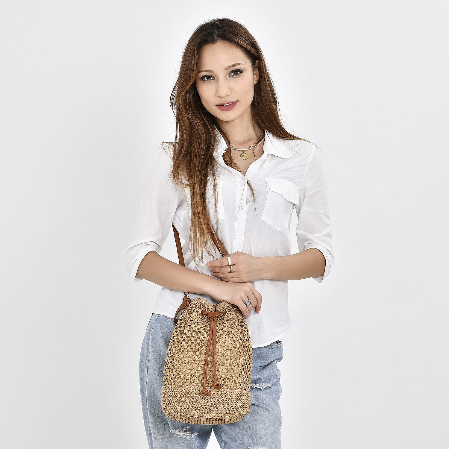 Handwoven Bucket Bag - Coffee