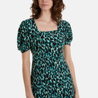 Paramour Animal Print Square Neck Midi Dress with Puff Sleeves (Size 12) - Green