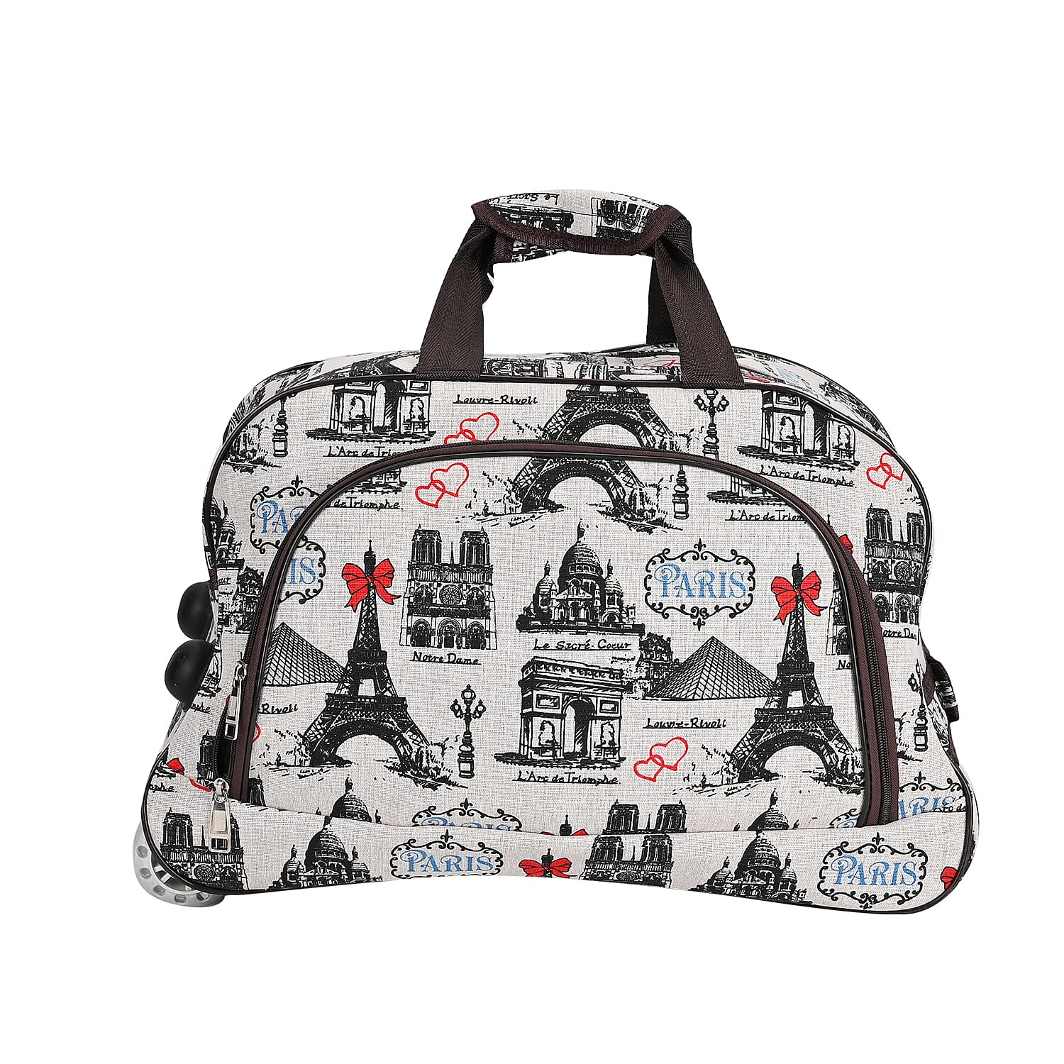 Passage Eiffel Tower Printed Travel Bag with Adjustable Handle - Wheel - White