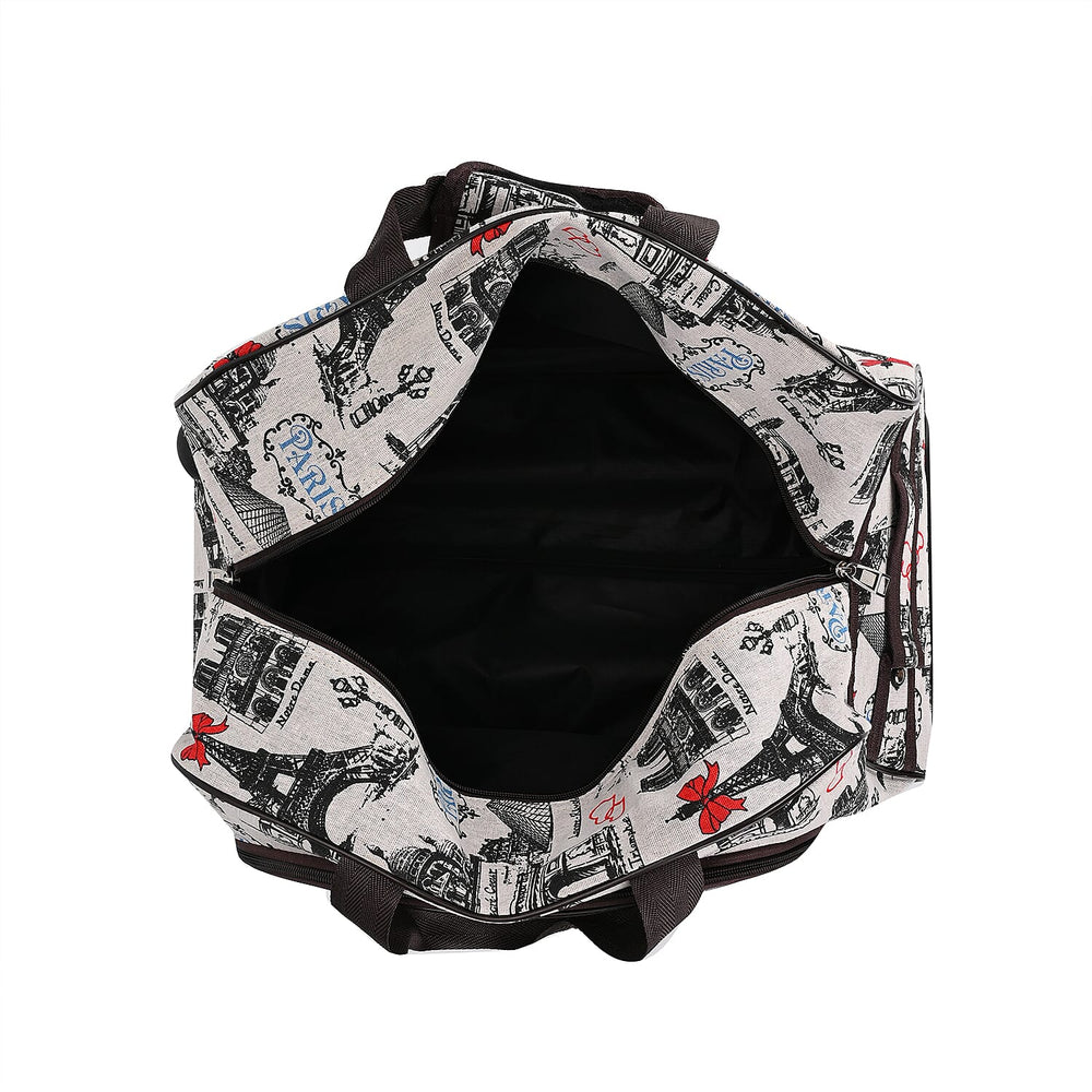Passage Eiffel Tower Printed Travel Bag with Adjustable Handle - Wheel - White
