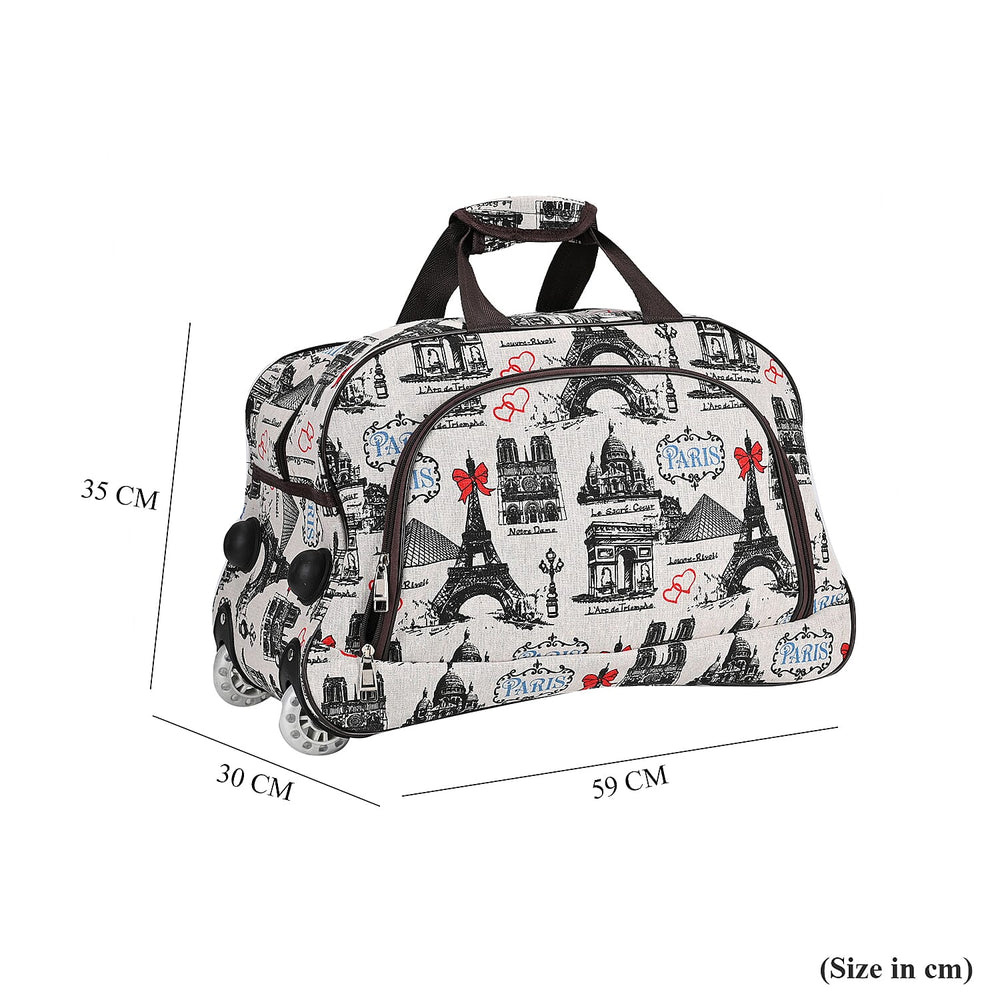 Passage Eiffel Tower Printed Travel Bag with Adjustable Handle - Wheel - White