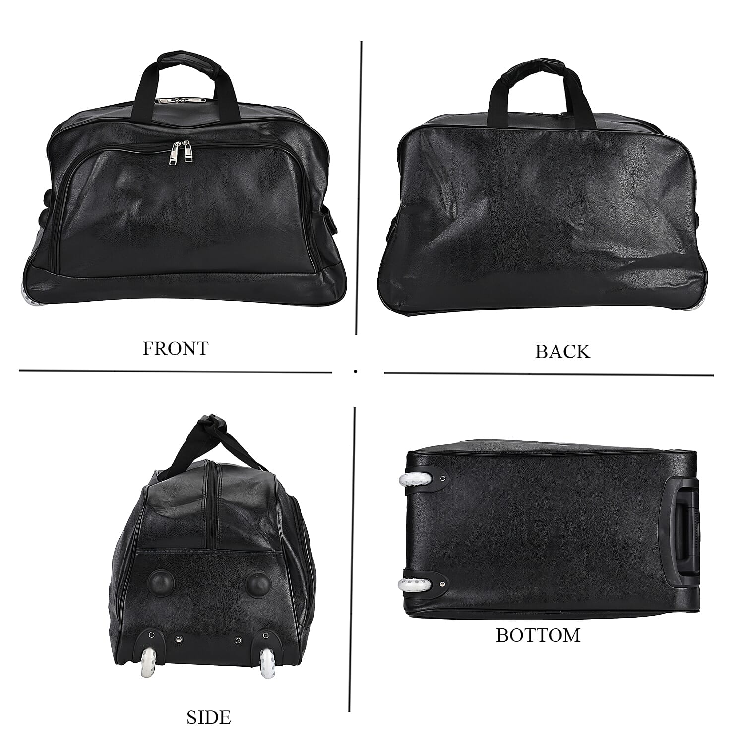 Passage Leatherette Travel Bag with Adjustable Handle - Wheel - Black