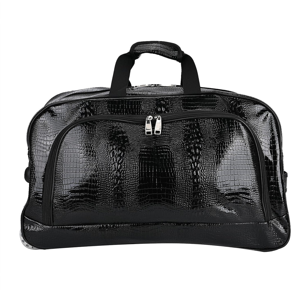 Passage Leatherette Croc Pattern Travel Bag with Adjustable Handle - Wheel - Black