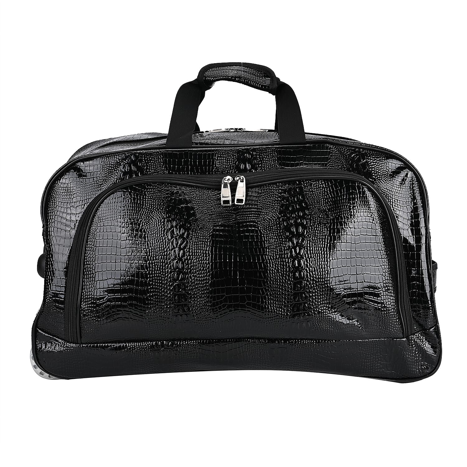 Passage Leatherette Croc Pattern Travel Bag with Adjustable Handle - Wheel - Black
