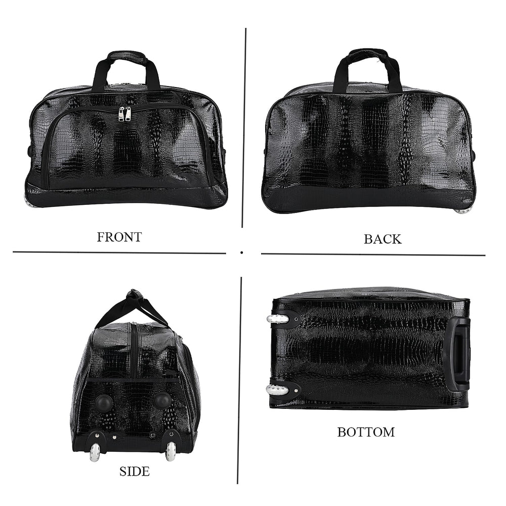 Passage Leatherette Croc Pattern Travel Bag with Adjustable Handle - Wheel - Black
